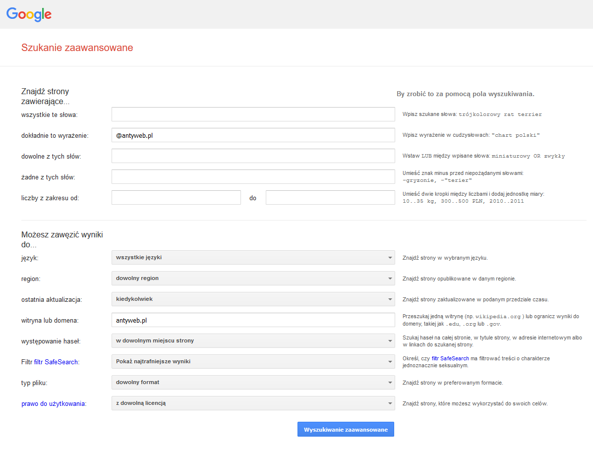 Szukanie zaawansowane w Google 1
