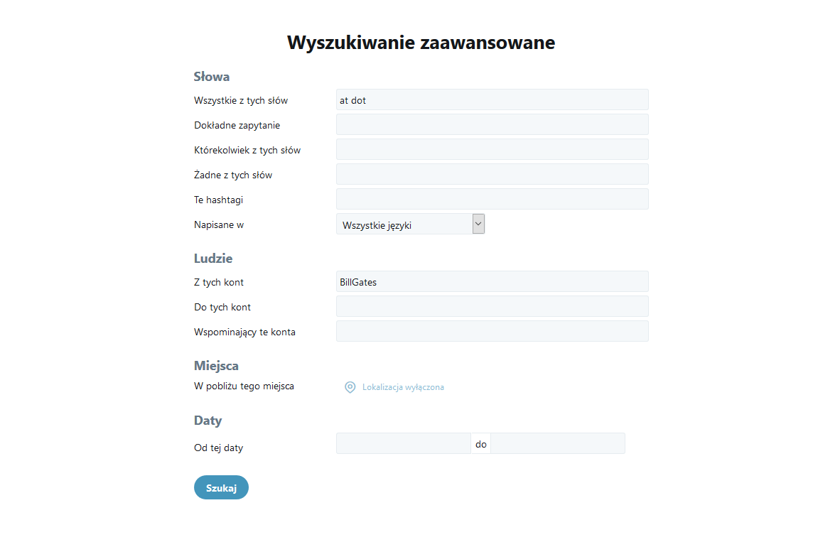 Twiiter wyszukiwanie zaawansowane