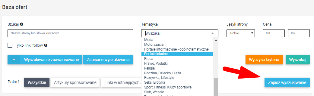 Przycisk Zapisz Wyszukiwanie
