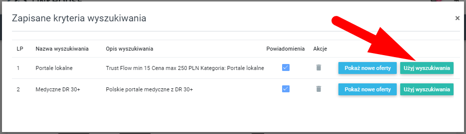 Zapisane wyszukiwania - Uzyj wyszukiwania Linkhouse