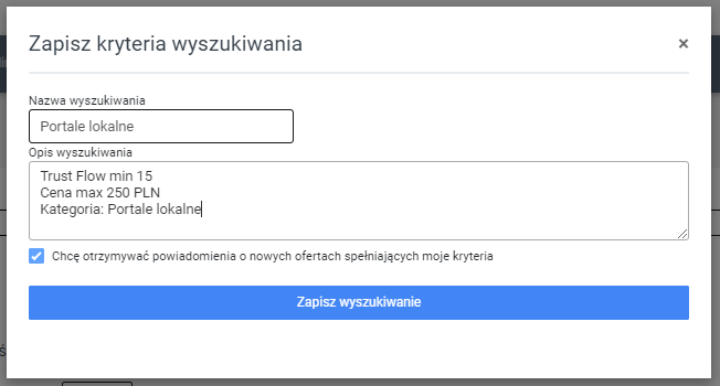 Zapisz kryteria wyszukiwania - uzupelnione