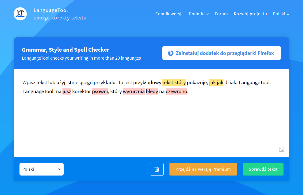language tool narzedzia sprawdzanie poprawnosci