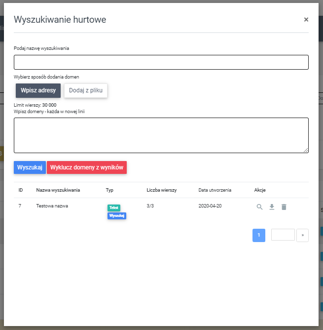 Wyszukiwanie hurtowe - pole wyszukiwania