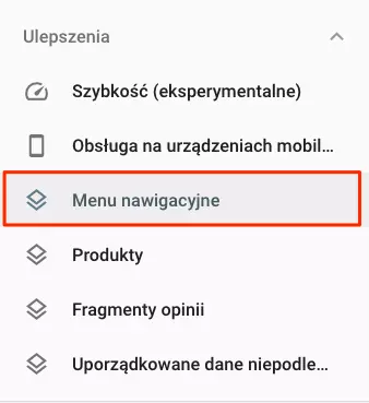 Sekcja Menu Nawigacyjne w Google Search Console pozwala sprawdzić czy właściwie wdrożyliśmy okruszki chleba na stronie
