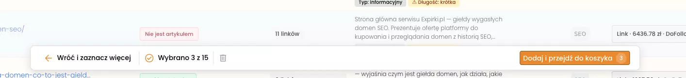 Dolny pasek z przyciskiem Dodaj i przejdź do koszyka