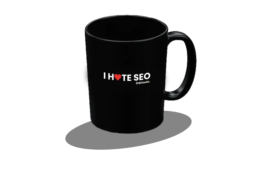 Czarny kubek z napisem I Hate SEO