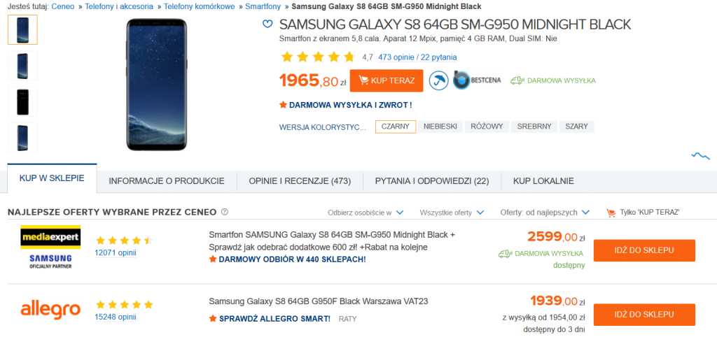Samsung Galaxy S8 64GB SM G950 Midnight Black Ceny i opinie na Ceneo.pl Mozilla Firefox 2018 08 31 18.42.53