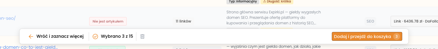 Dolny pasek z przyciskiem Dodaj i przejdź do koszyka
