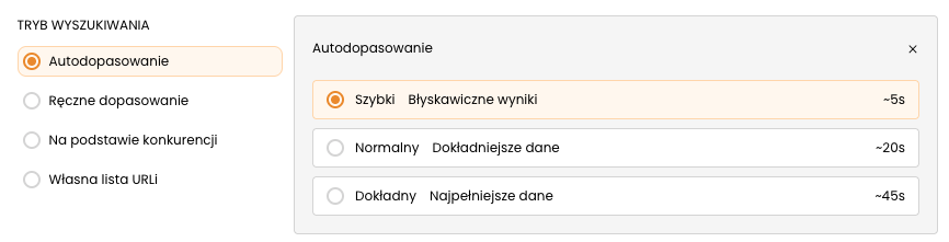 Tryb Autodopasowanie z wyborem dokładności